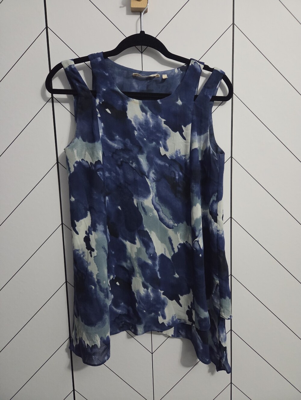 Soft Surroundings Mirabella Tunic Tank Top Blue Watercolor, Size Petite Medium